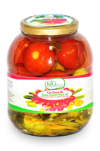 Assorted cucumber & tomatoes in jar
